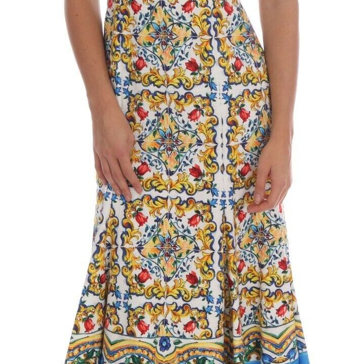 Dolce & Gabbana White Majoilca Sleeveless Sheath A-line Dress