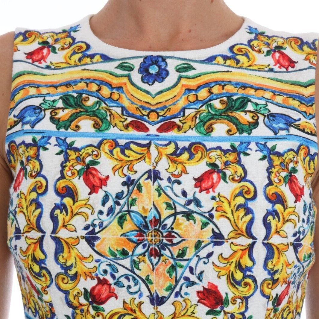 Dolce & Gabbana White Majoilca Sleeveless Sheath A-line Dress
