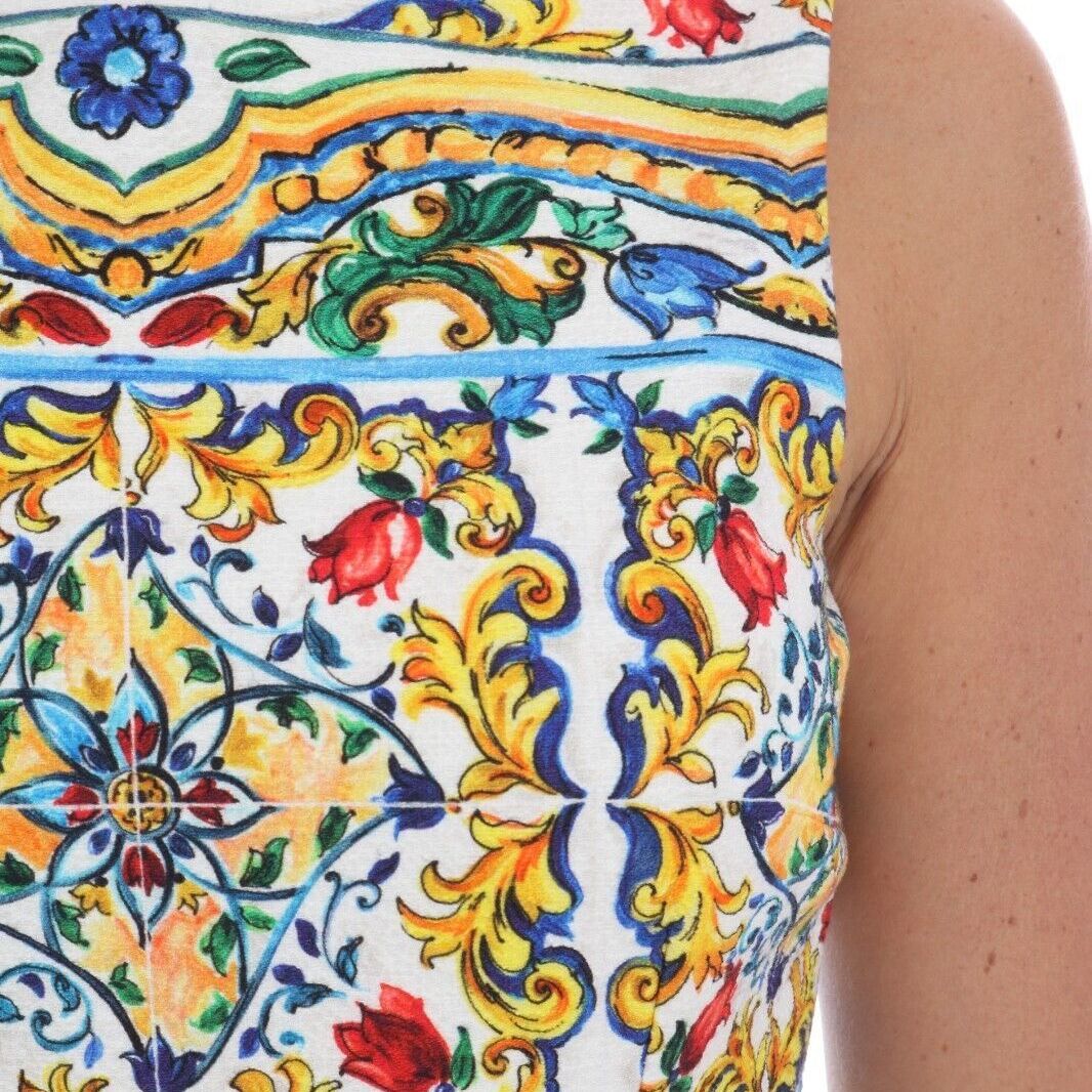 Dolce & Gabbana White Majoilca Sleeveless Sheath A-line Dress