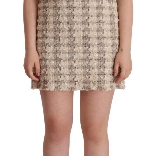 Dolce & Gabbana Beige Checkered Sleeveless Mini Shift Dress