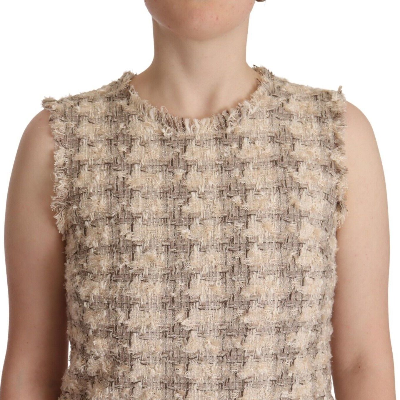 Dolce & Gabbana Beige Checkered Sleeveless Mini Shift Dress