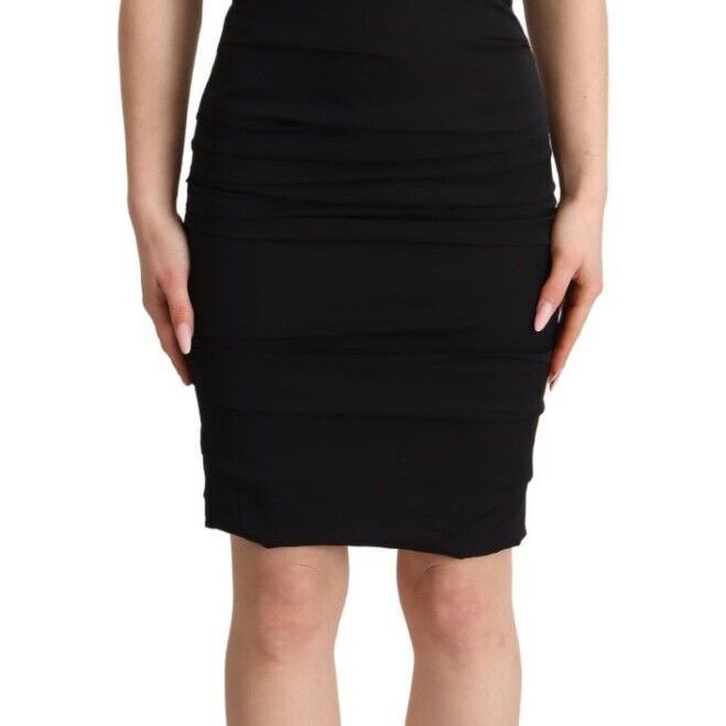Dolce & Gabbana Bodycon Black Silk Off Shoulder Sheath Bodycon Dress
