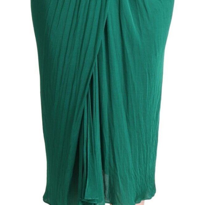 Dolce & Gabbana Dark Green High Waist Midi Pencil Cut Pleated Skirt