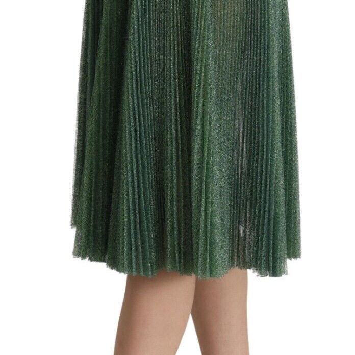 Dolce & Gabbana Metallic Green High Waist A-line Pleated Skirt