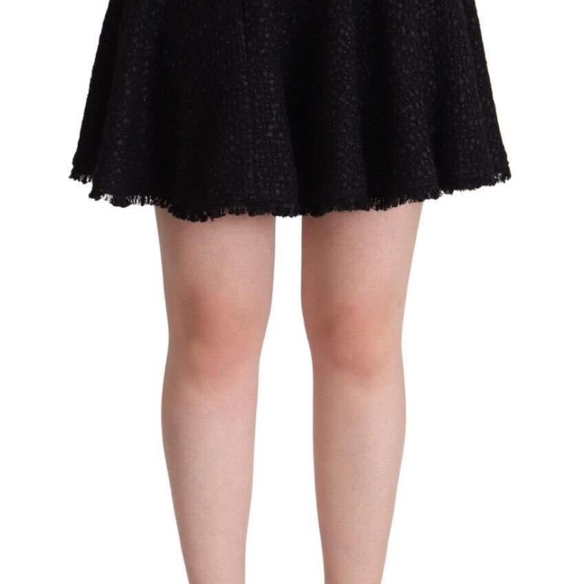 Dolce & Gabbana Black Knitted Nylon High Waist Mini A-line Skirt