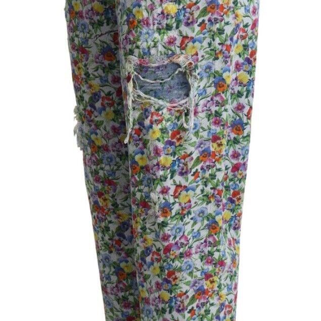 Dolce & Gabbana Blue Floral Print High Waist Denim Tapered Jeans