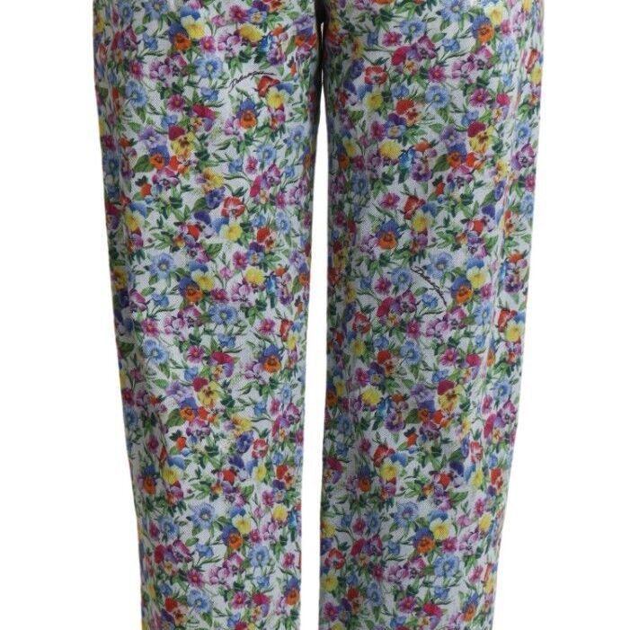 Dolce & Gabbana Blue Floral Print High Waist Denim Tapered Jeans