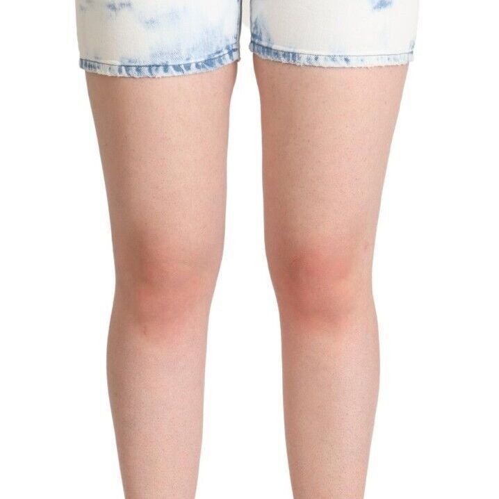 Dolce & Gabbana White Blue Dye Cotton Mid Waist Denim Shorts