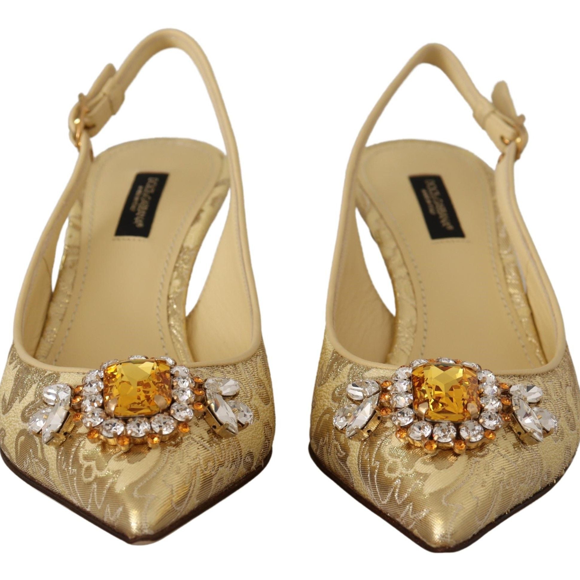 Dolce & Gabbana Gold Crystal Slingbacks Pumps Heels Shoes