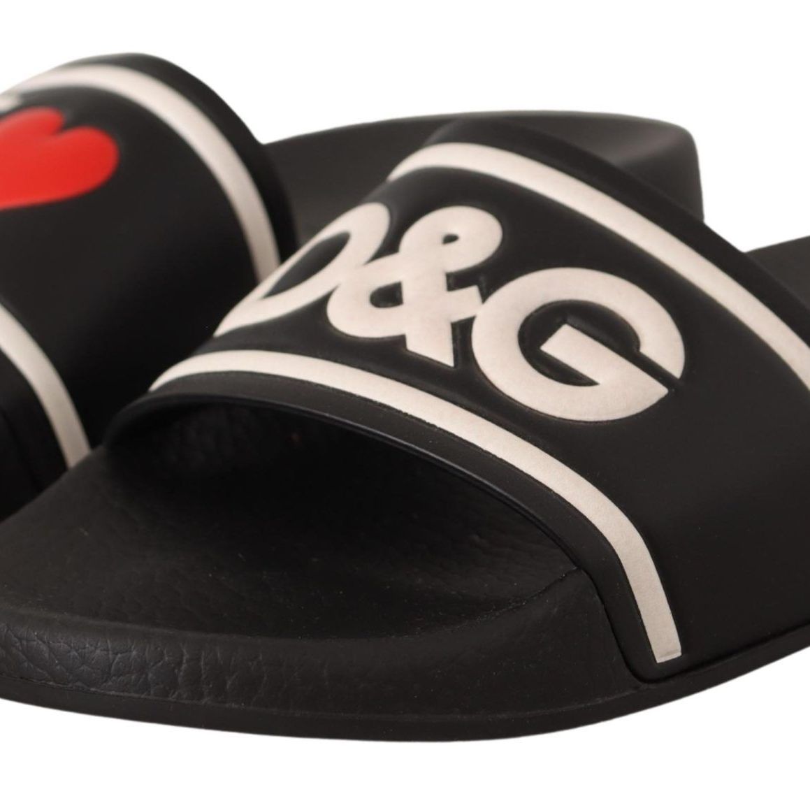 Dolce & Gabbana Black Leather I Love D&G Slides Sandals