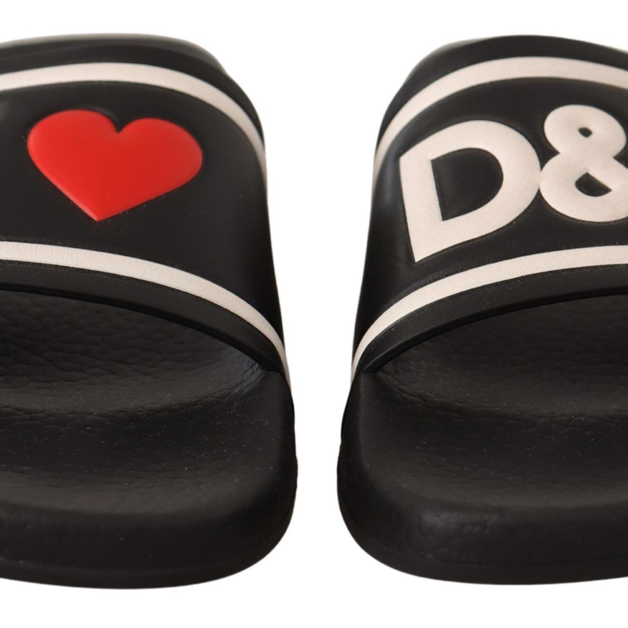 Dolce & Gabbana Black Leather I Love D&G Slides Sandals