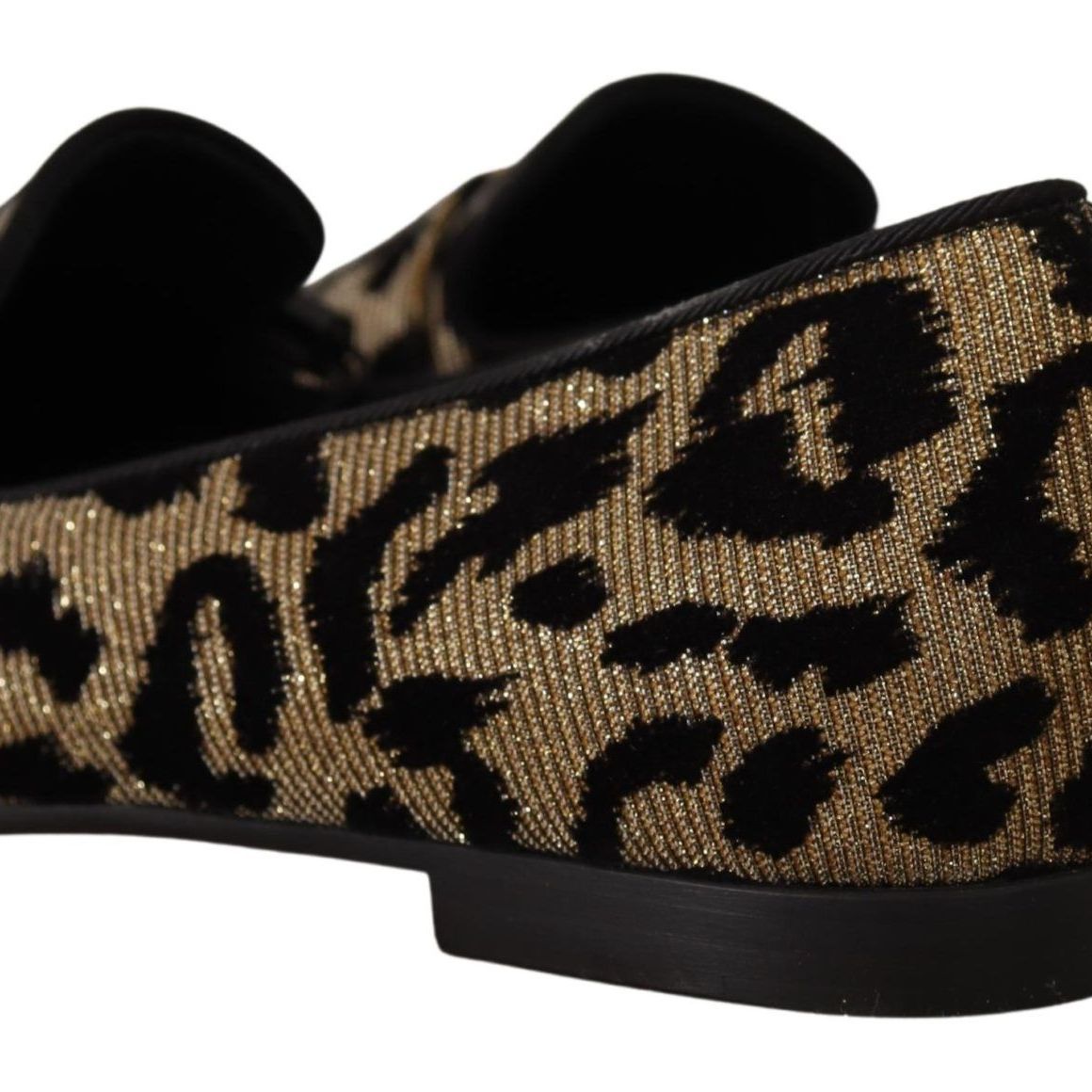 Dolce & Gabbana Gold Leopard Print Crystals Loafers Shoes