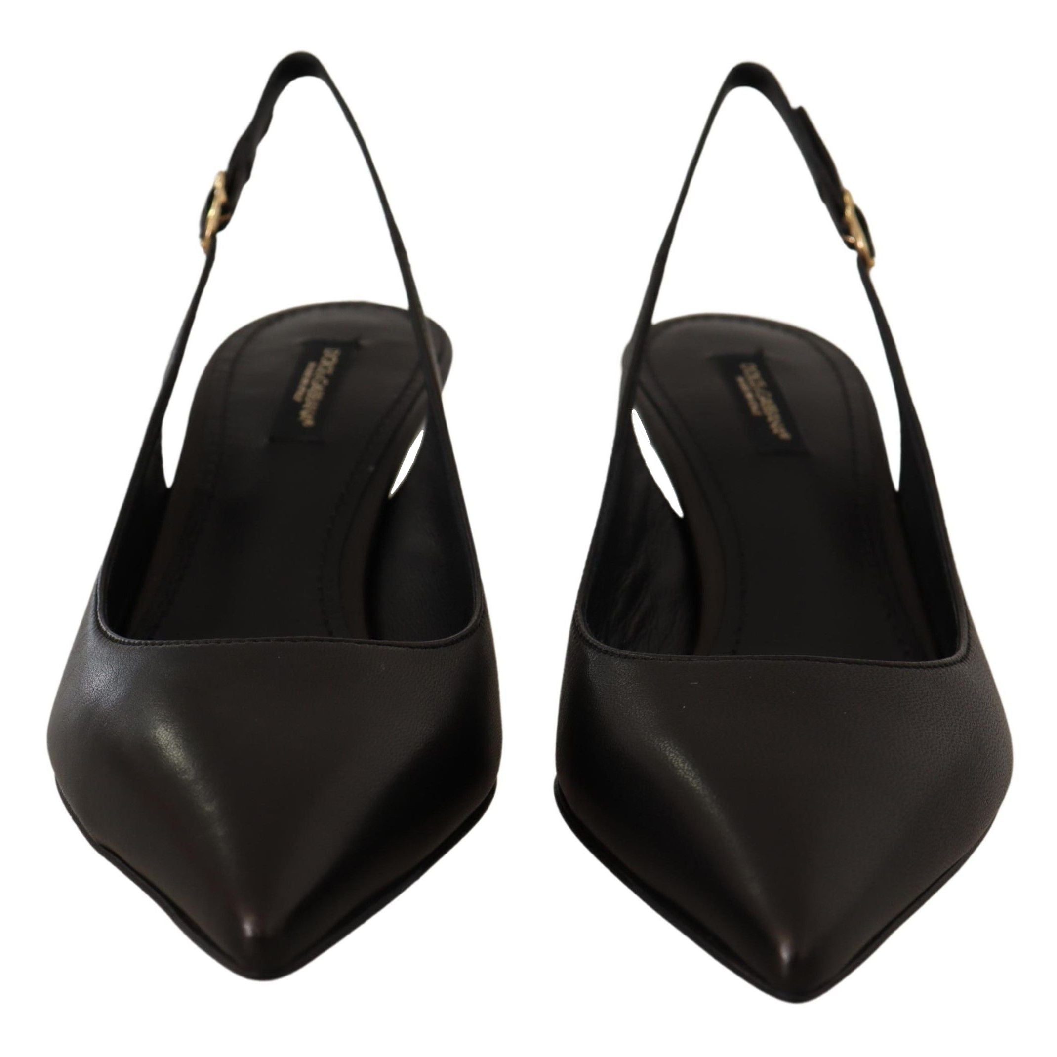 Dolce & Gabbana Black Leather Slingbacks Heels Pumps Shoes