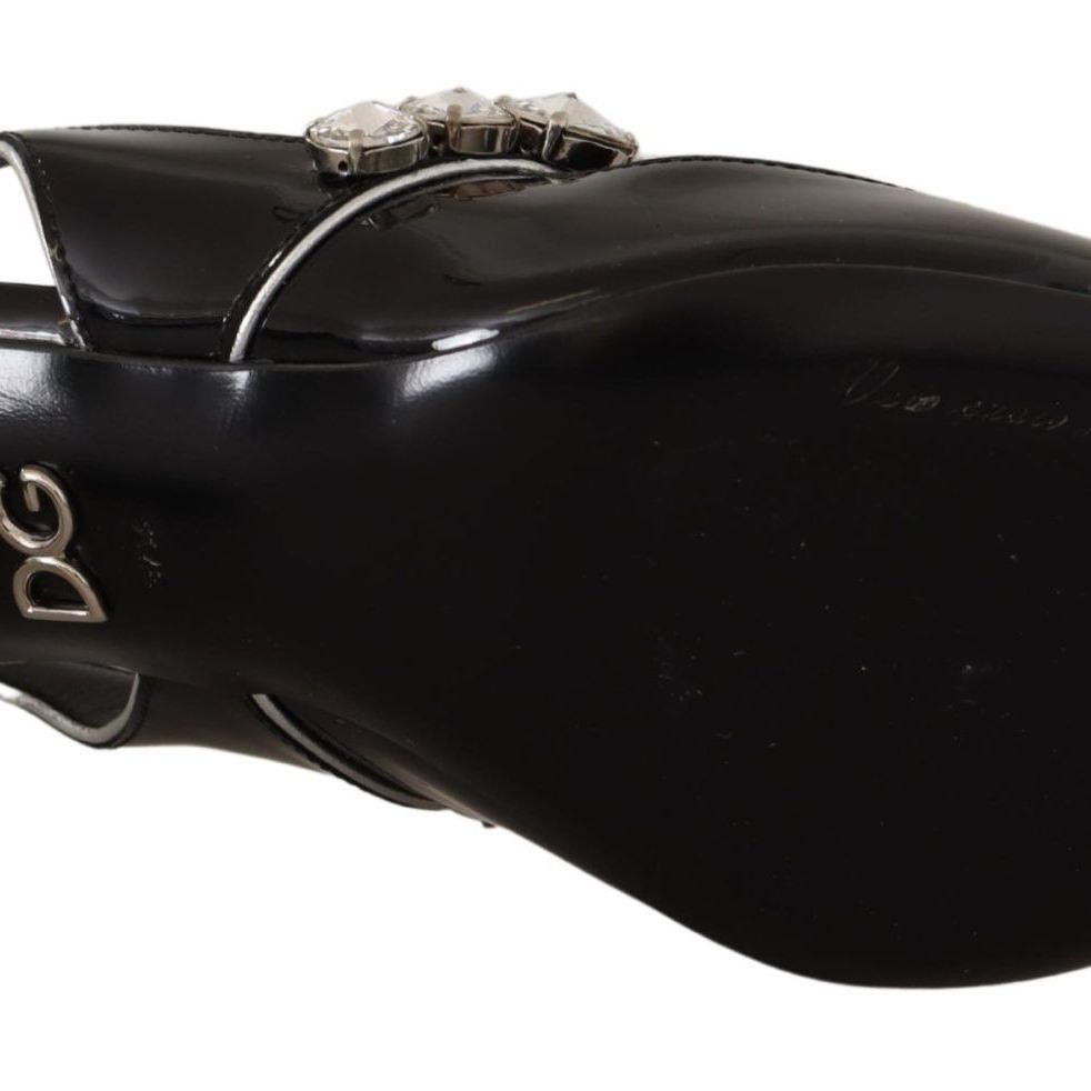 Dolce & Gabbana Black Patent Leather Crystal Slingbacks Shoes