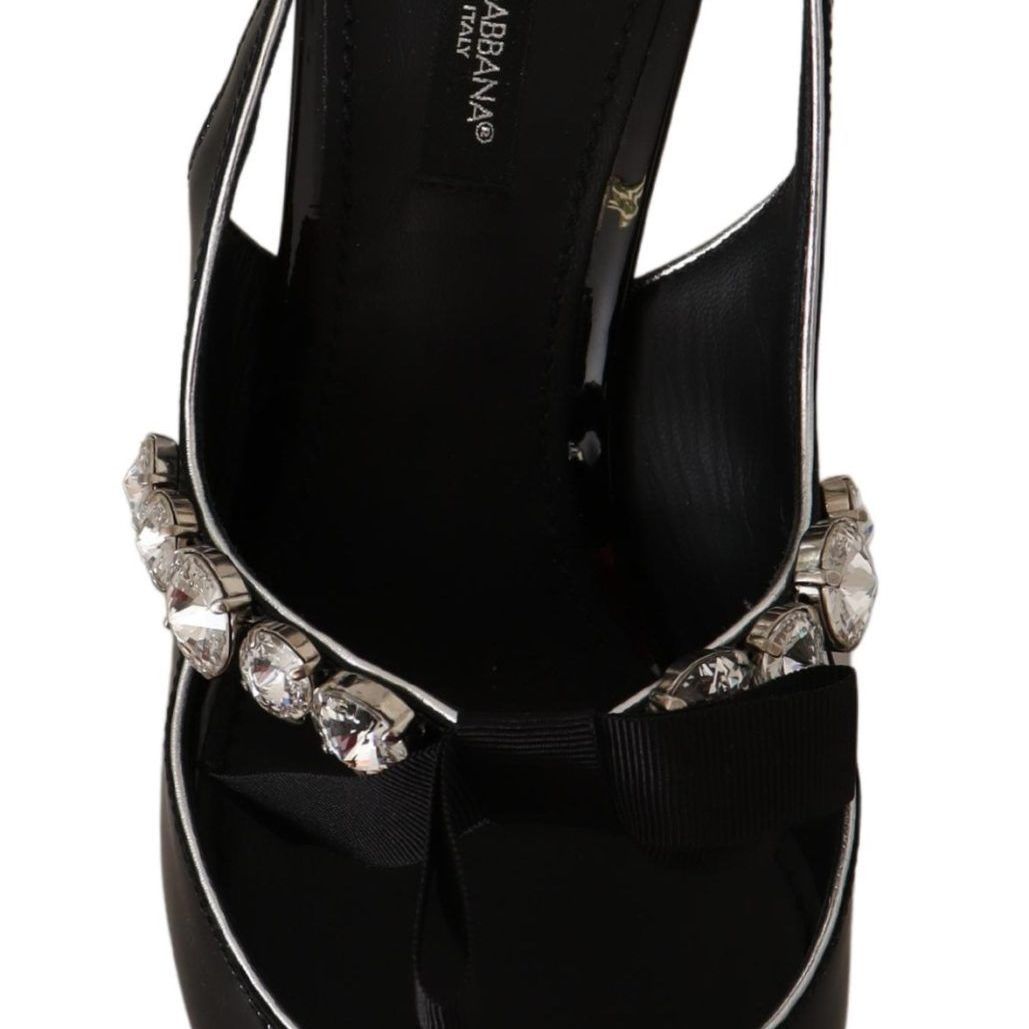 Dolce & Gabbana Black Patent Leather Crystal Slingbacks Shoes