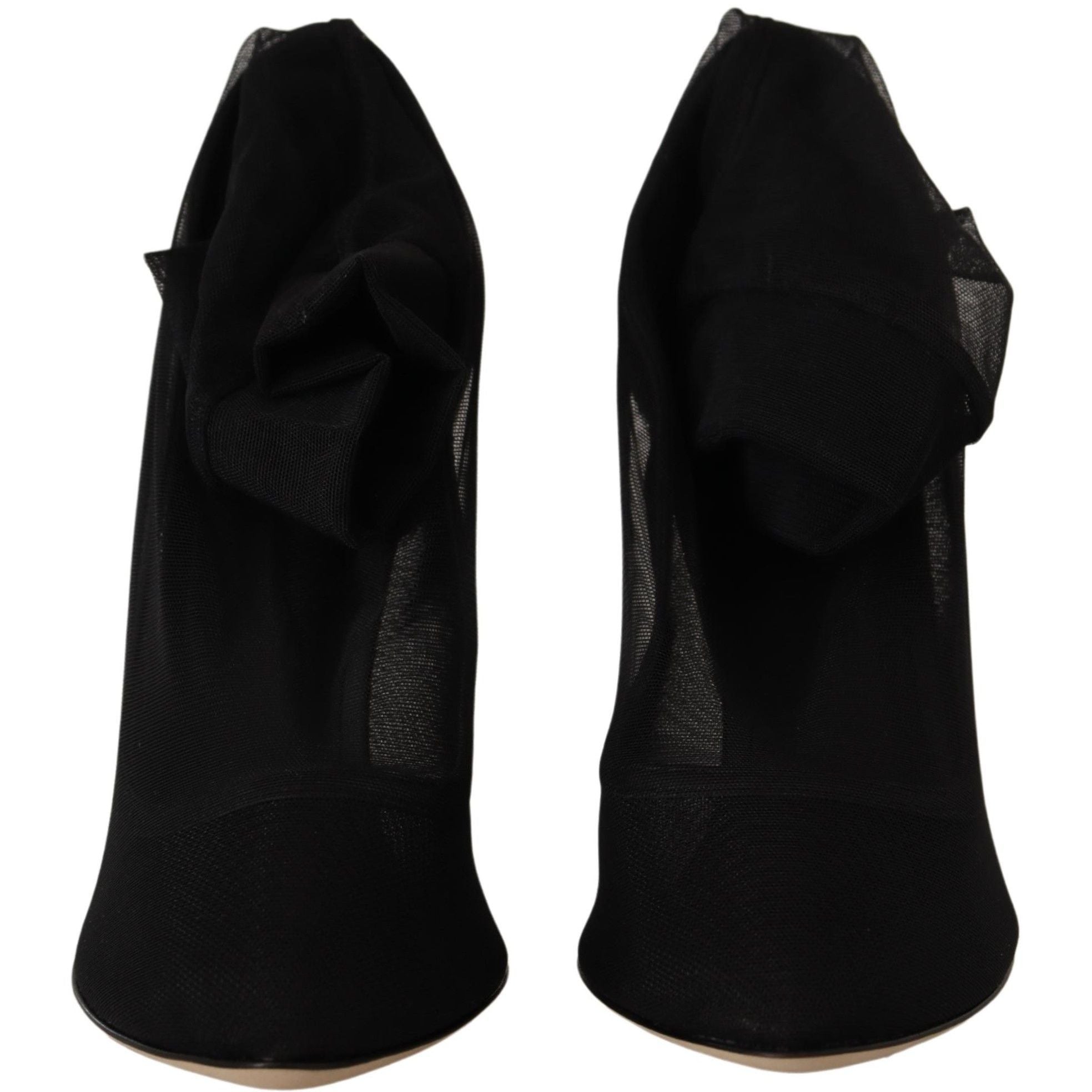 Dolce & Gabbana Black Stretch Tulle Stretch Boots Shoes
