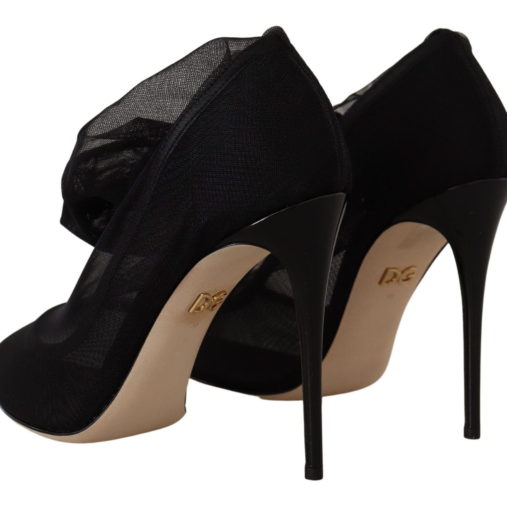 Dolce & Gabbana Black Stretch Tulle Stretch Boots Shoes