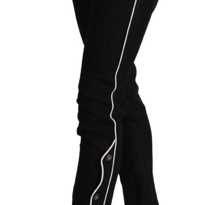 Dolce & Gabbana Black Mid Waist Button Embellished Slim Fit Pants