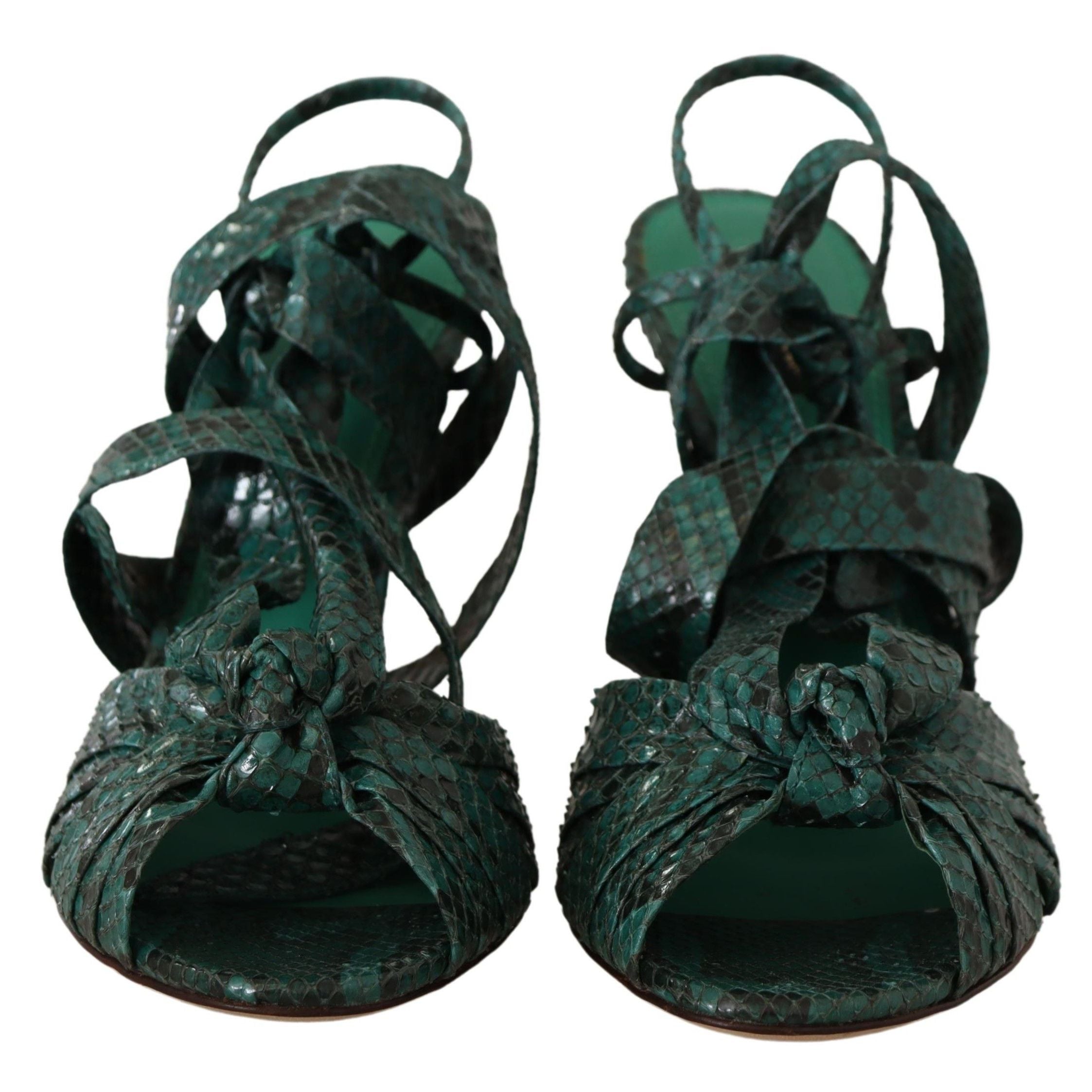 Dolce & Gabbana Green Python Strap Sandals Heels Shoes