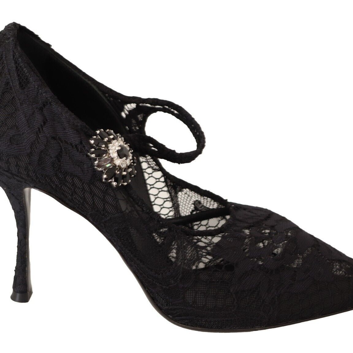 Dolce & Gabbana Black Lace Crystals Heels Mary Jane Pumps Shoes