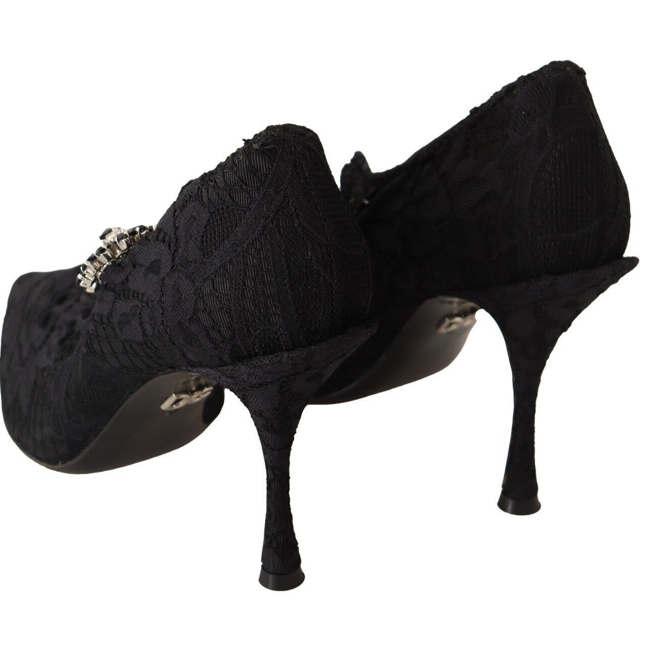 Dolce & Gabbana Black Lace Crystals Heels Mary Jane Pumps Shoes