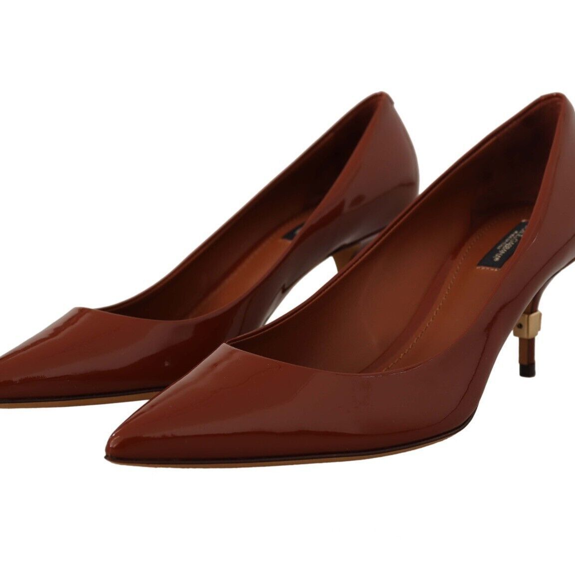 Dolce & Gabbana Brown Kitten Heels Pumps Patent Leather Shoes