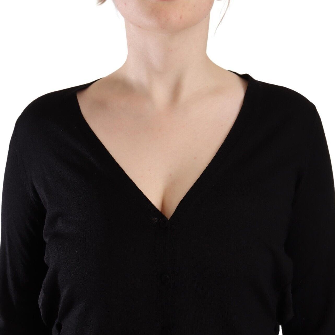 Dolce & Gabbana Black Wool V-neck Long Sleeves Pullover Top