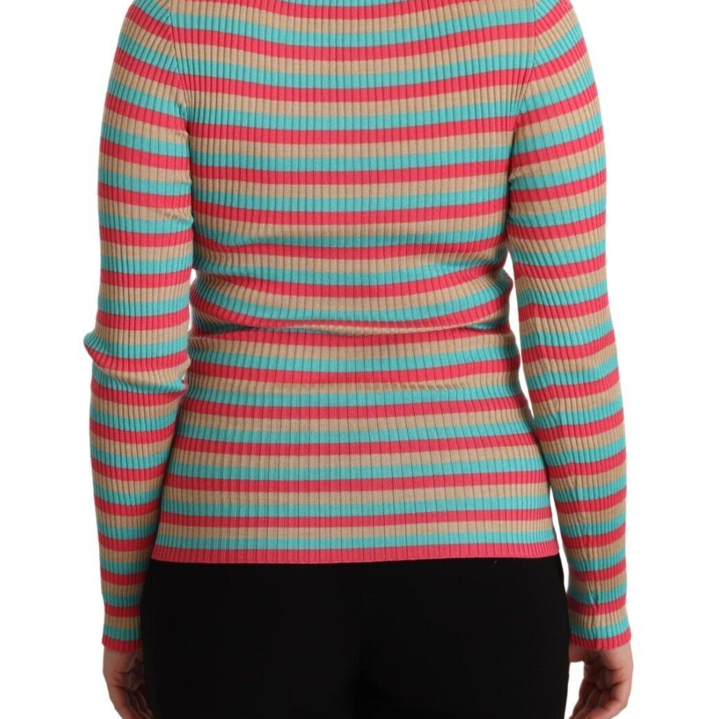 Dolce & Gabbana Multicolor Stripes Silk Crew Neck Pullover Top