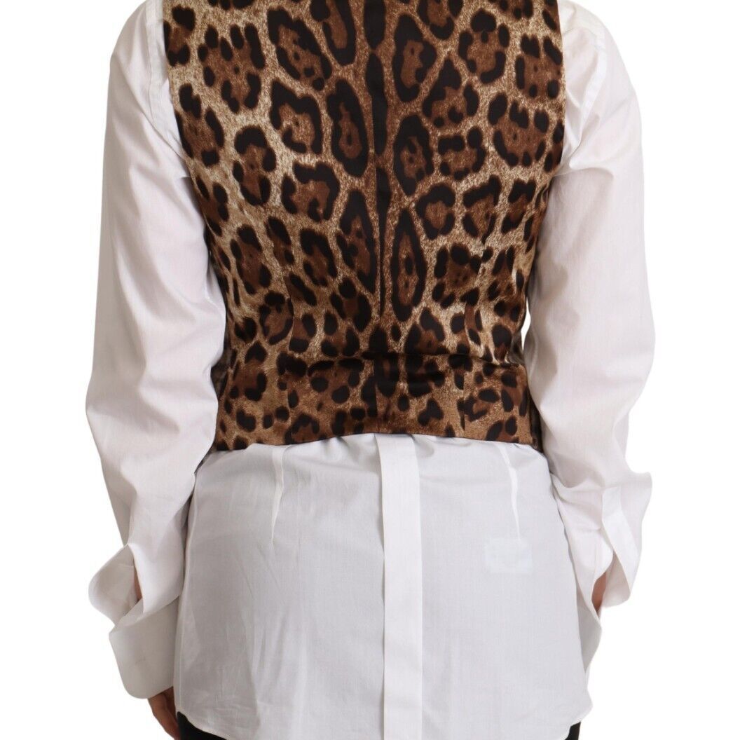 Dolce & Gabbana Brown Checkered Leopard V-neck Sleeveless Vest Top