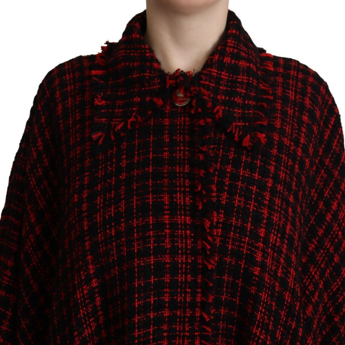 Dolce & Gabbana Black Red Cotton Checkered Over Coat Jacket