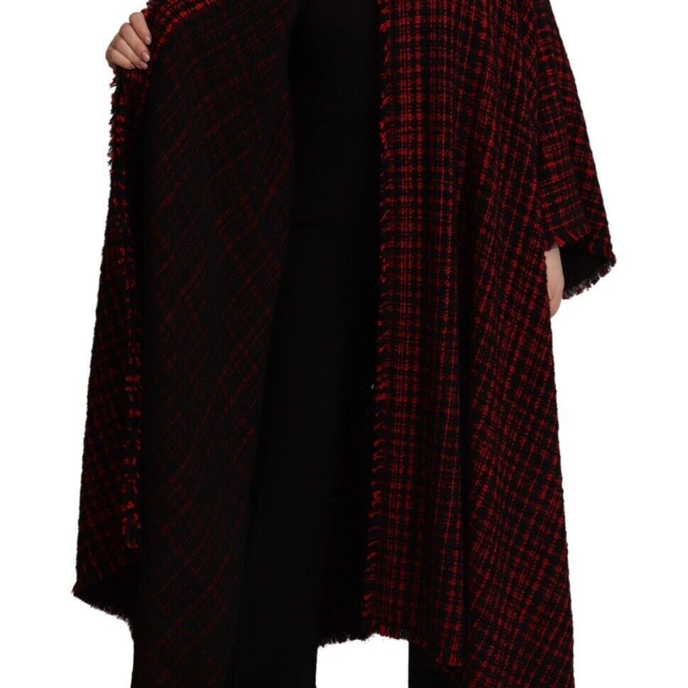 Dolce & Gabbana Black Red Cotton Checkered Over Coat Jacket