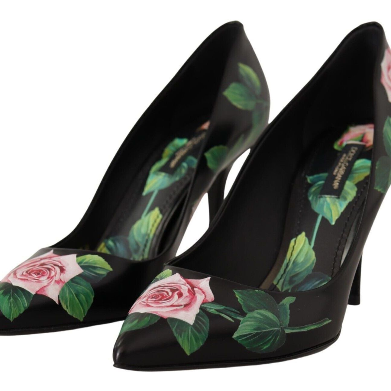 Dolce & Gabbana Black Leather Roses High Heels Pumps Shoes