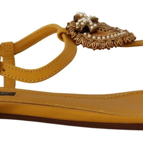 Dolce & Gabbana Mustard Leather Devotion Flats Sandals Shoes