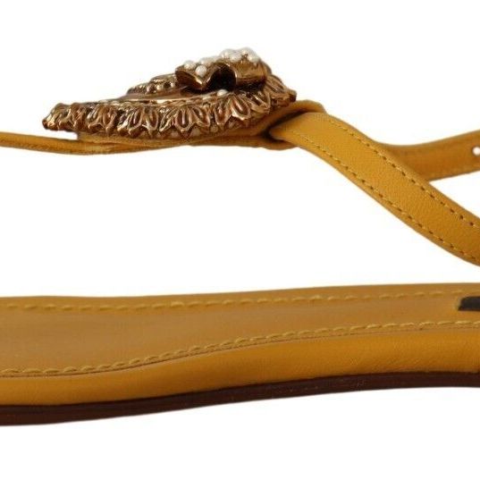 Dolce & Gabbana Mustard Leather Devotion Flats Sandals Shoes