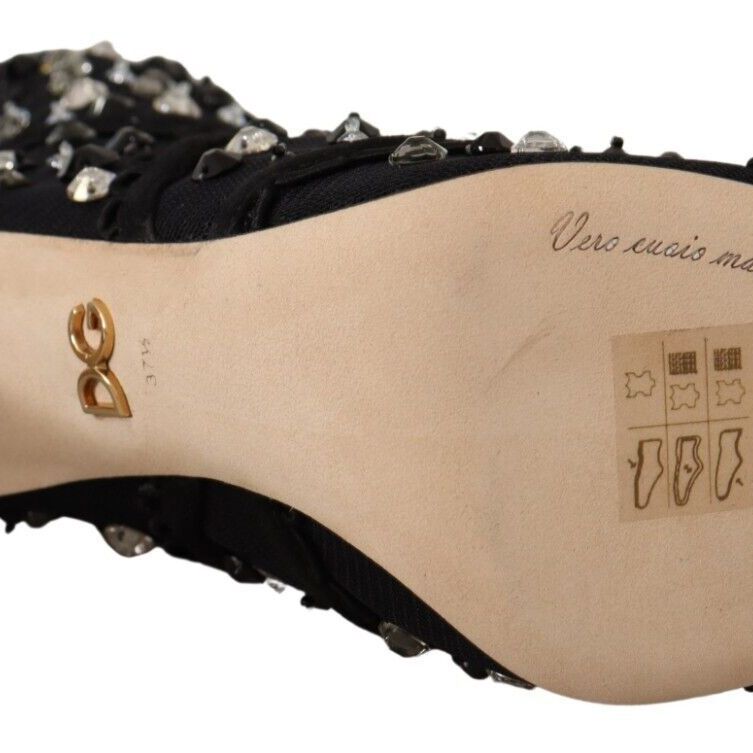 Dolce & Gabbana Black Crystals Heels Zipper Short Boots Shoes