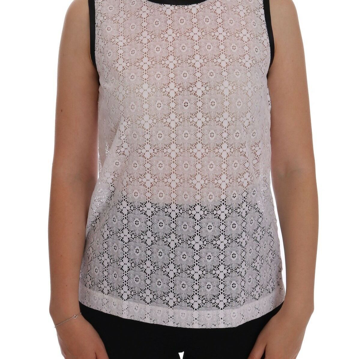 Dolce & Gabbana White Lace Floral Nylon Tank T-shirt