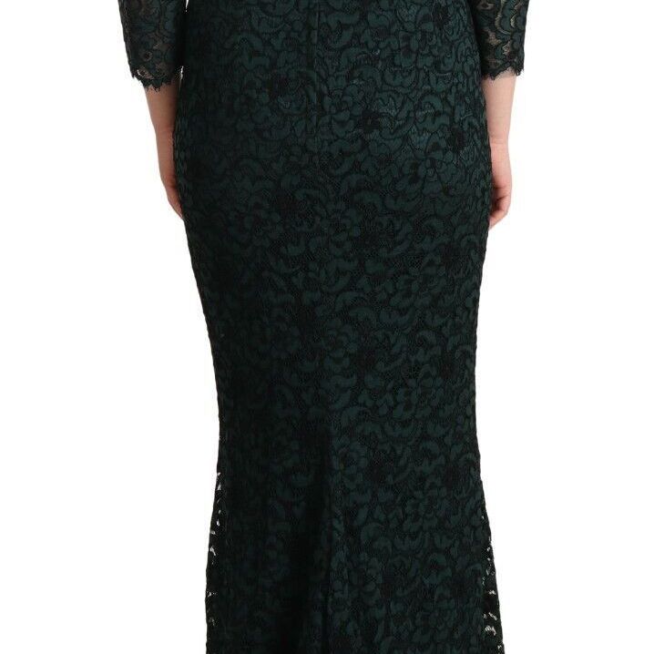 Dolce & Gabbana Green Floral Lace Maxi Floor Length Dress
