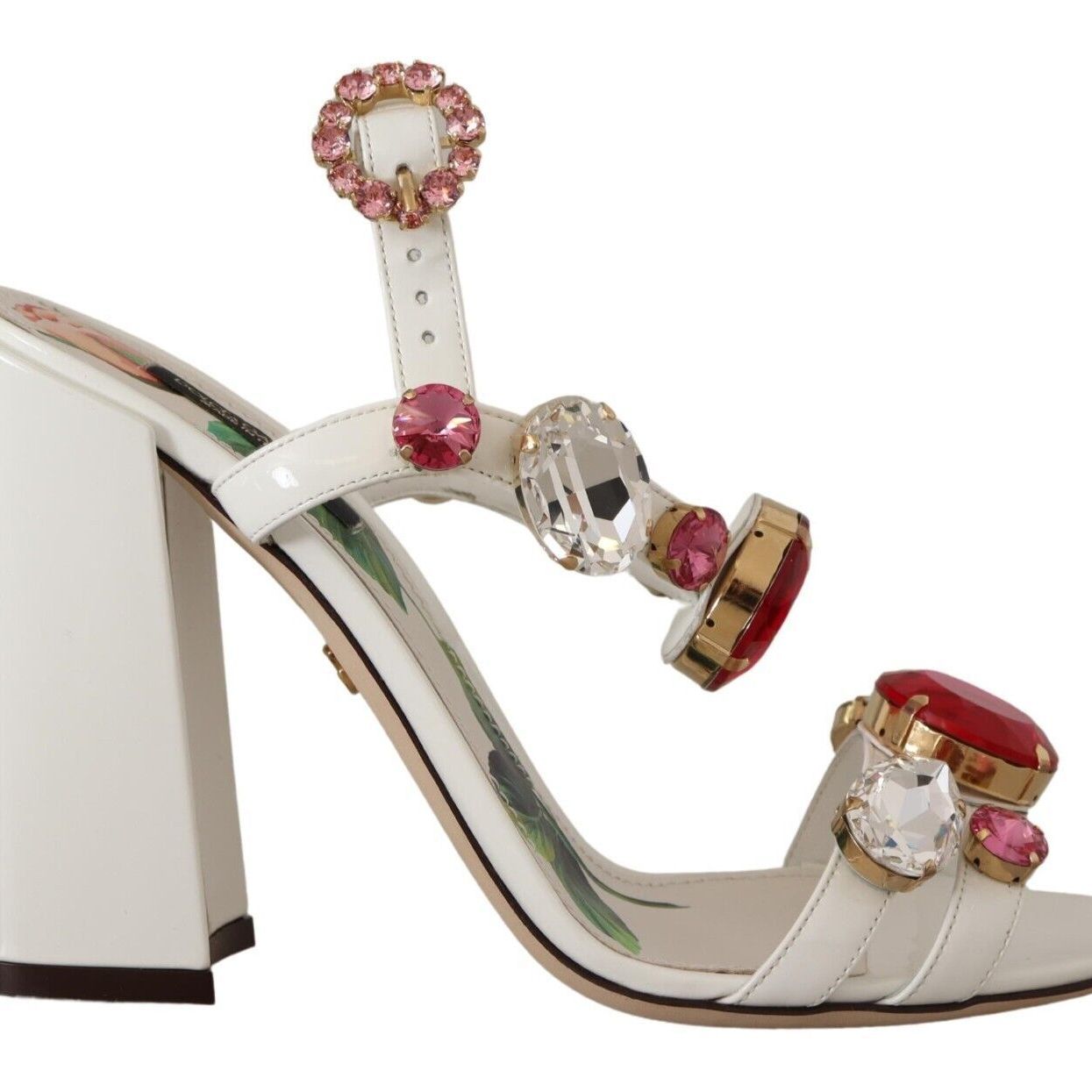 Dolce & Gabbana White Leather Crystal Keira Heels Sandals Shoes