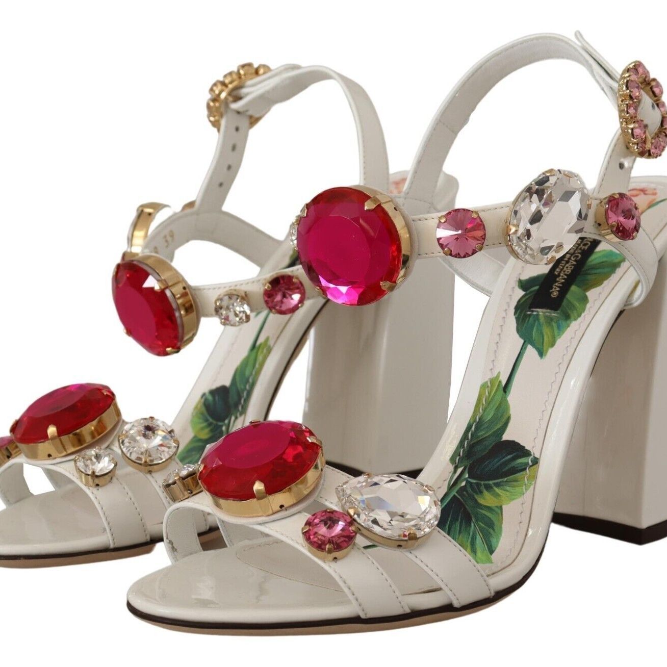 Dolce & Gabbana White Leather Crystal Keira Heels Sandals Shoes