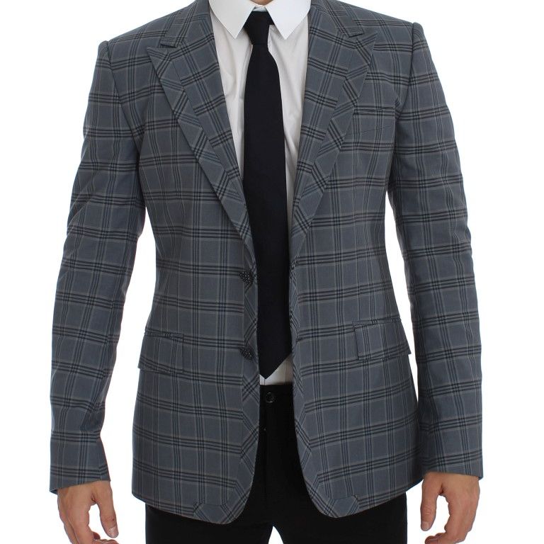 Dolce & Gabbana Blue Checkered Slim Fit Blazer Jacket