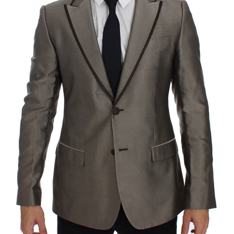 Dolce & Gabbana Brown Slim Fit Silk Two Button Blazer