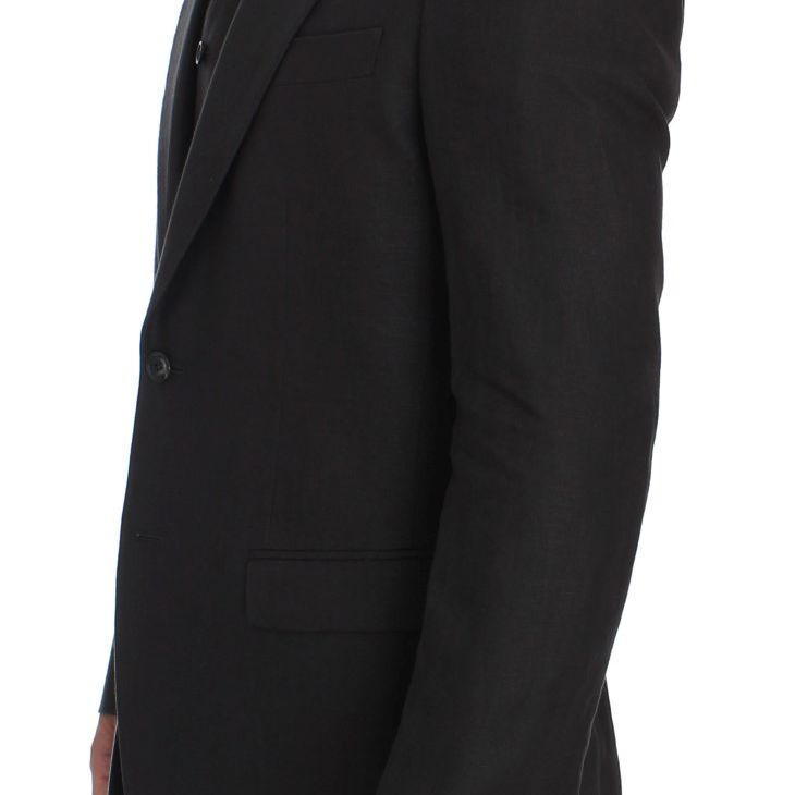 Dolce & Gabbana Gray Slim Fit Linen Blazer Jacket