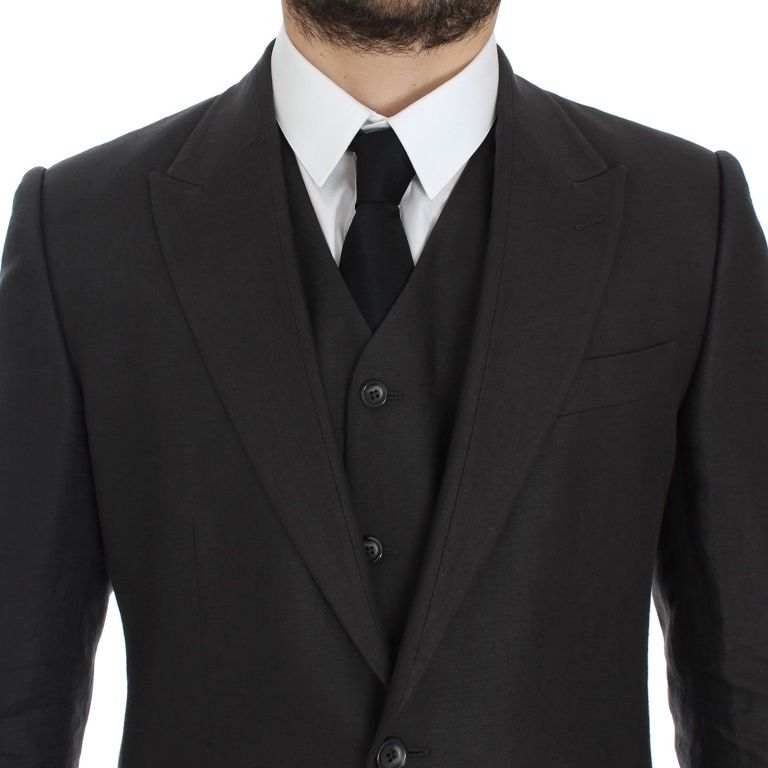 Dolce & Gabbana Gray Slim Fit Linen Blazer Jacket