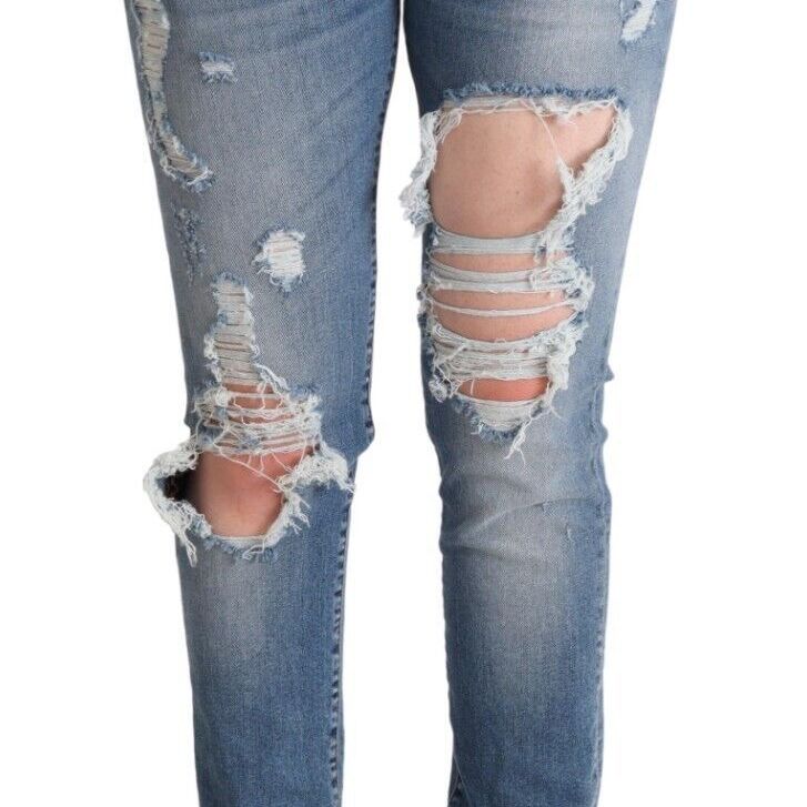 Dolce & Gabbana Blue Distressed Cotton Denim Skinny Jeans