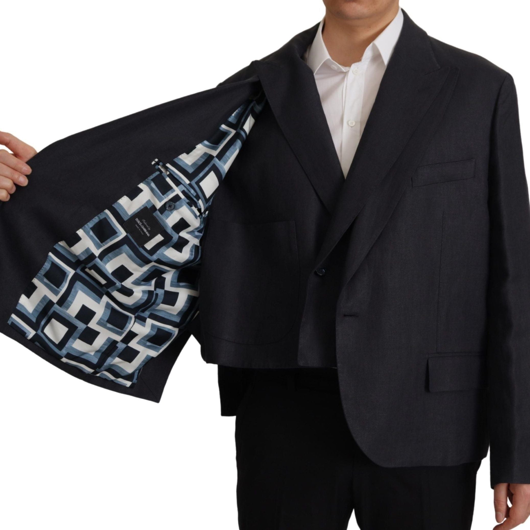 Dolce & Gabbana Blue Linen Formal Mens Blazer Jacket
