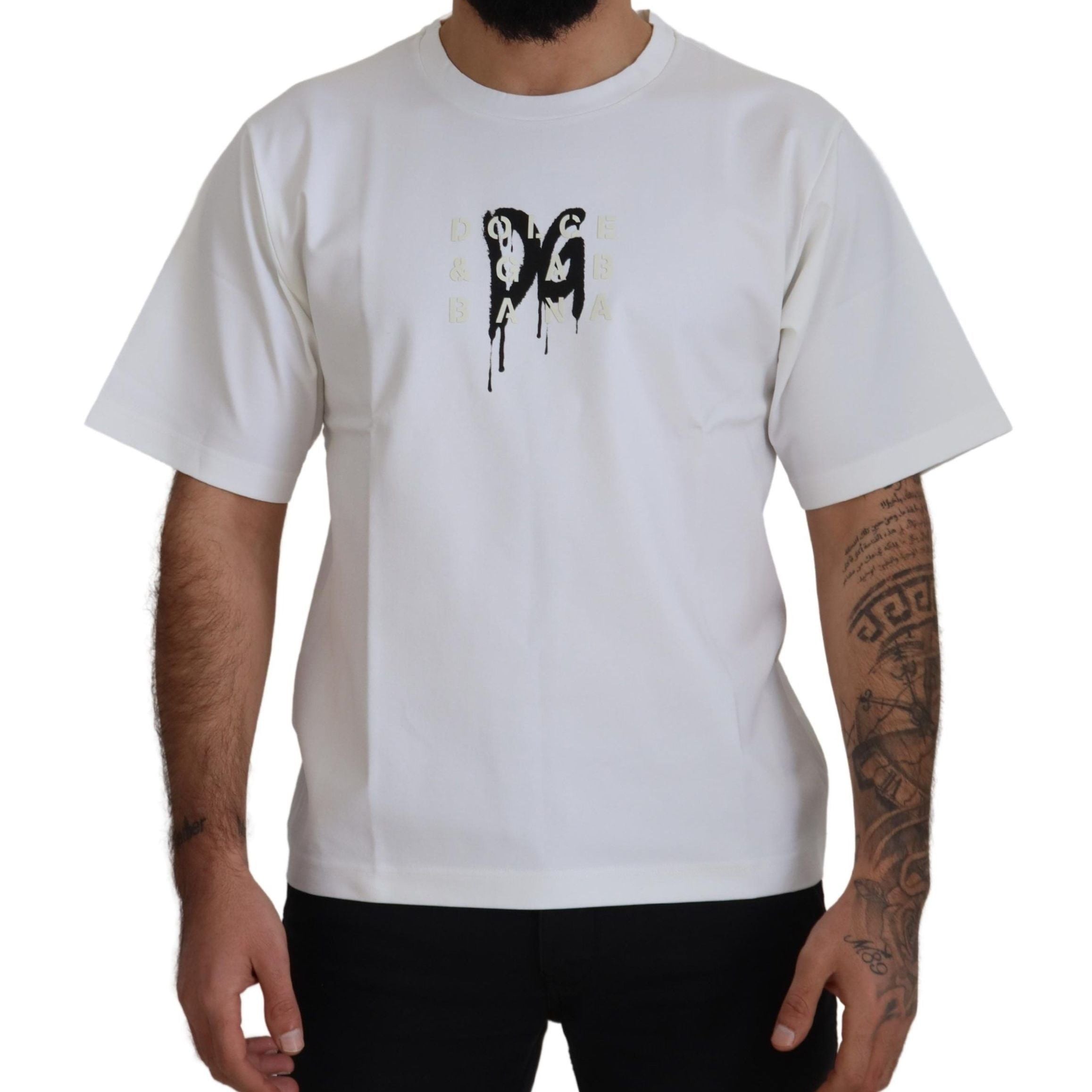 Dolce & Gabbana White Logo Print Cotton Crewneck T-shirt