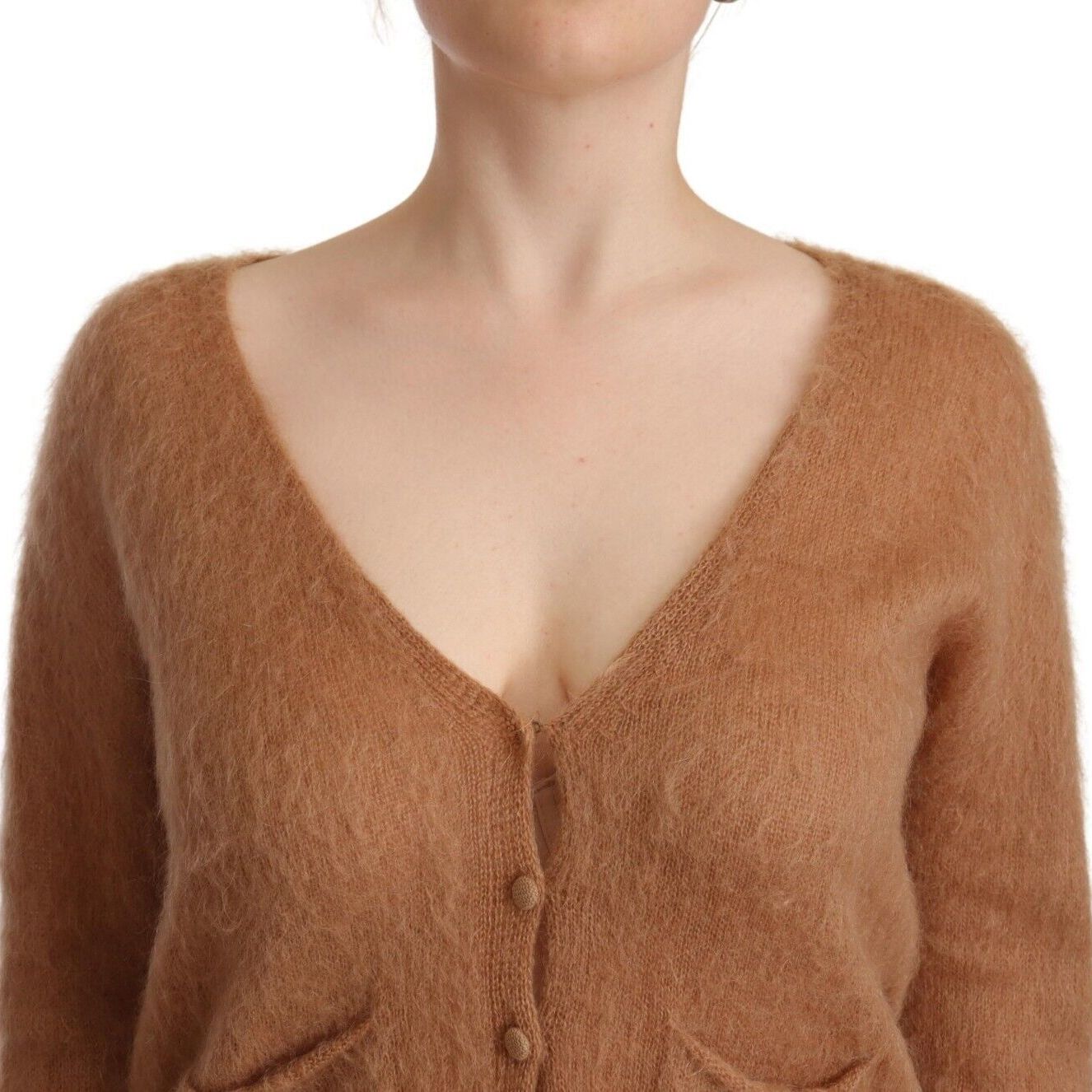 PINK MEMORIES Brown Cardigan V-Neck Long Sleeve Sweater