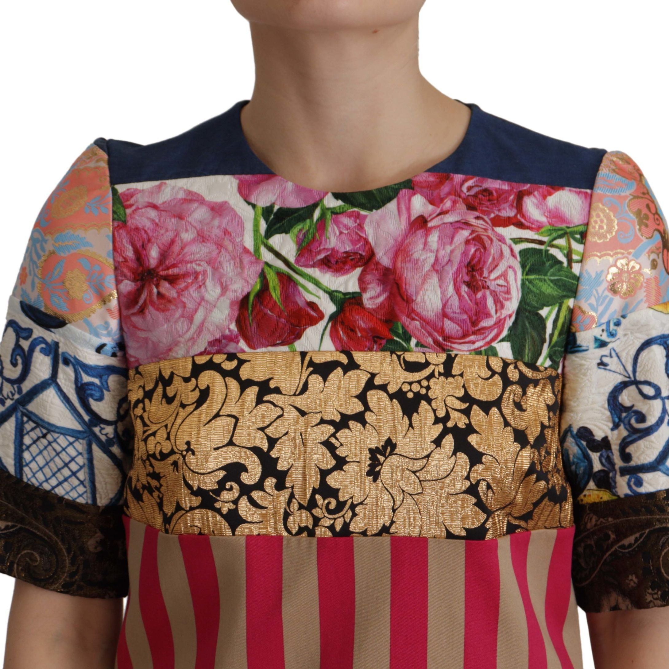 Dolce & Gabbana Multicolor Pachwork Floral Sheath Jaquard Mini Gown Dress