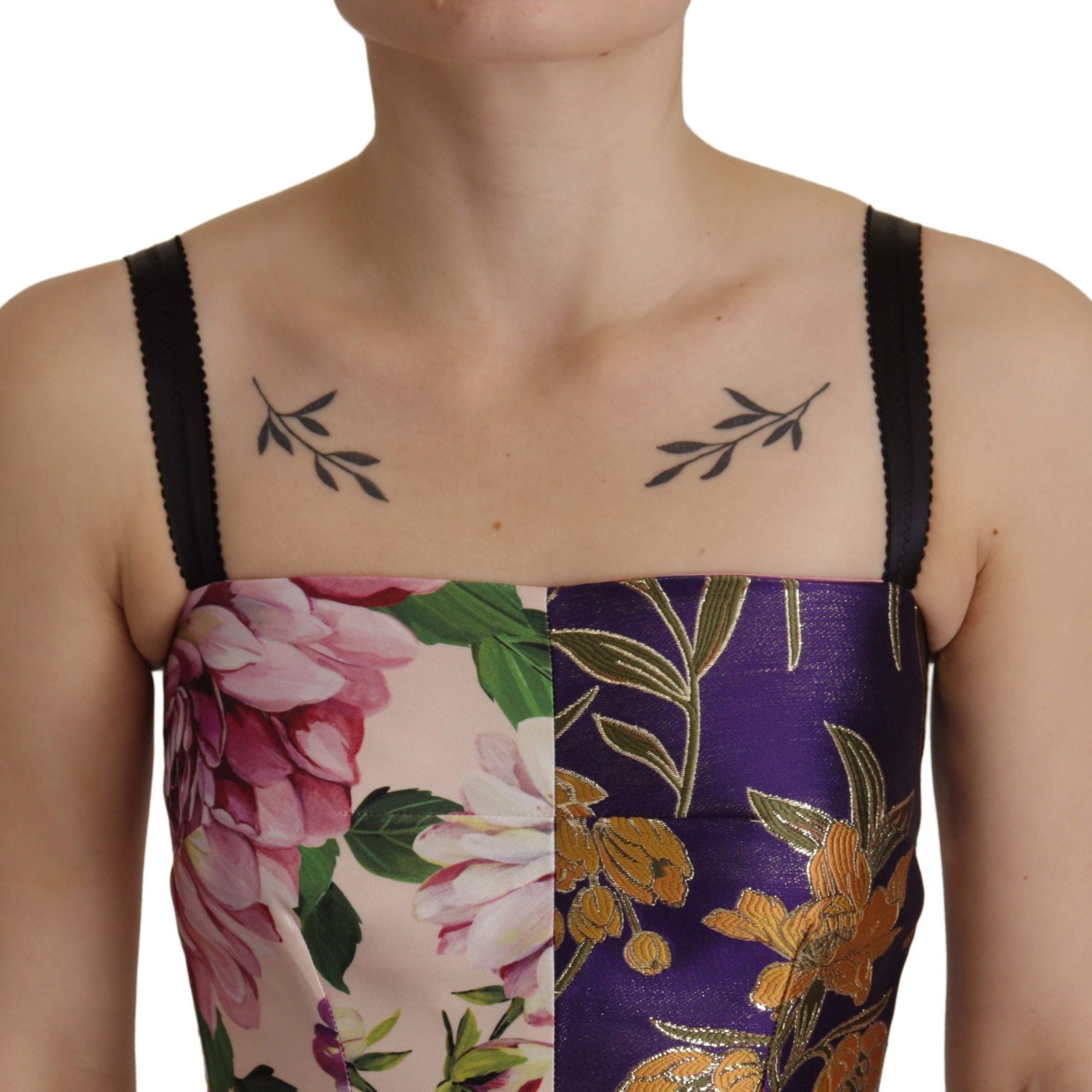 Dolce & Gabbana Dress Midi Patchwork Floral Jaquard Silk