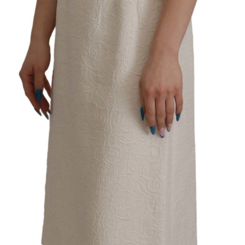 Dolce & Gabbana White Jaquard Midi Floral Sheath Brocade Dress